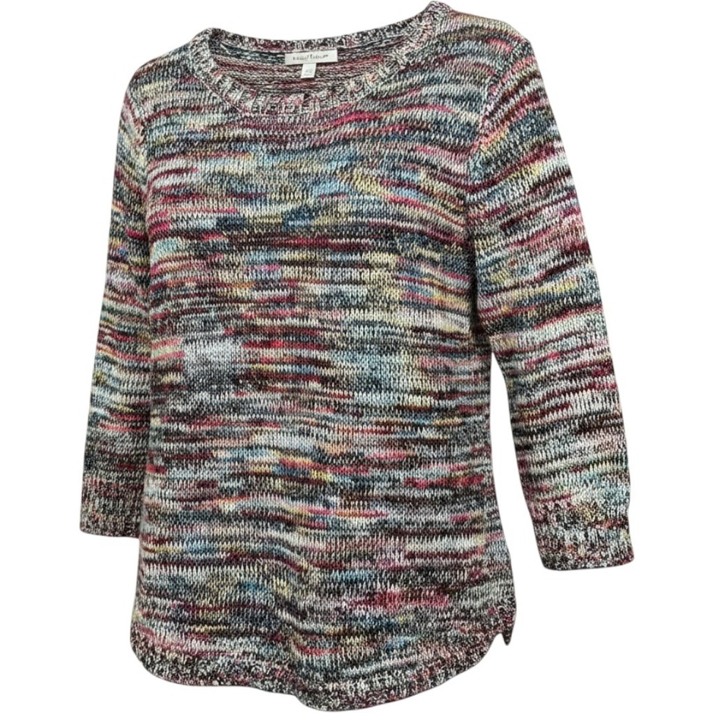 Studio Works Sweater Womens XL Marled Space Dye Knit Curved Hem 3/4 Sleeve